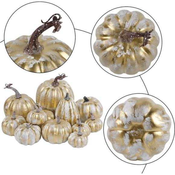 12 Pcs | Thanksgiving Pumpkin Decorations | Artificial Foam Golden Pumpkins - Picture 6 of 8